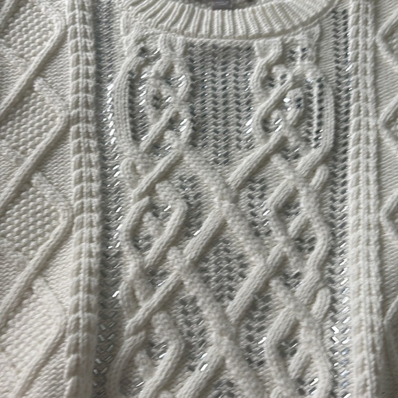 J. crew Cable knit chunky crew neck cotton sweater with crystals ivory fall - Picture 4 of 4